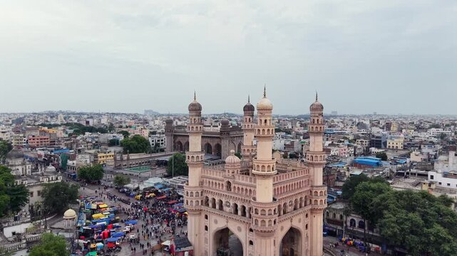 Aerial shot of Charminar in Hyderabad, India