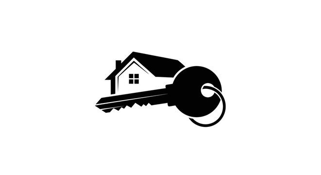 Real estate house key logo icon isolated on white background.