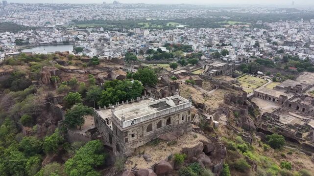 Aerial shot of Golconda Fort in Hyderabad, India