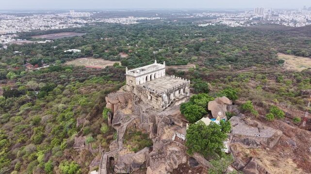 Aerial shot of Golconda Fort in Hyderabad, India
