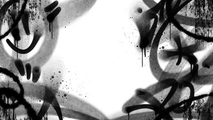 Urban graffiti spray paint overlay frame in grunge style on transparent background. Creative border texture for street art and graphic design projects. © dirtyfellas