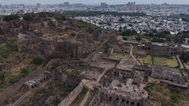 Aerial shot of Golconda Fort in Hyderabad, India