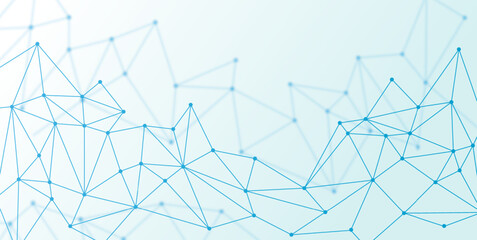 Light blue digital background with polygonal network lines, connected points and blurred geometric structure. Modern technology concept © 100% HAND-CRAFTED