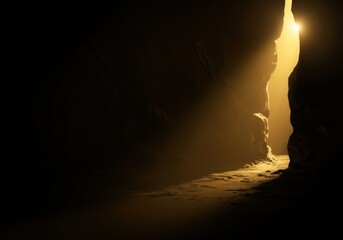 Obraz premium Light at the end of a dark cave tunnel