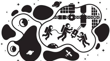 Astronauts performing space station maintenance in orbit vector illustration © Kue