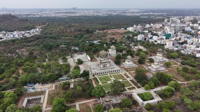 Aerial shot of Qutub Shahi Tomb in Hyderabad, India