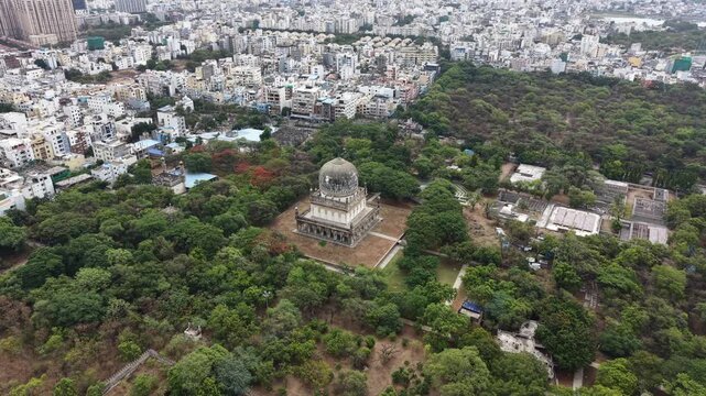 Aerial shot of Qutub Shahi Tomb in Hyderabad, India