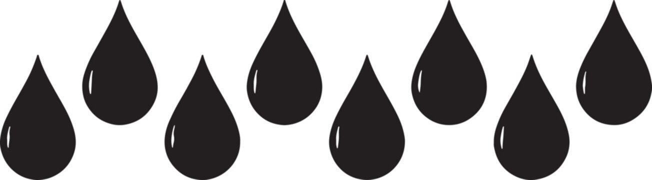 Black water droplet arranged horizontally droplets line shape