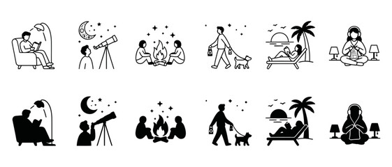 Obraz premium Leisure Activities Icon Collection for Outdoor Recreation, Family Lifestyle and Holiday Projects 