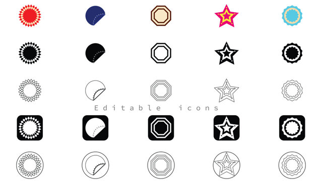 Vector geometric shape collection with stars badges and octagonal frame design elements

