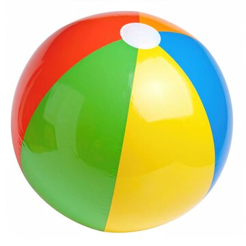 Round, colorful, inflatable toy ball with distinct colored panels