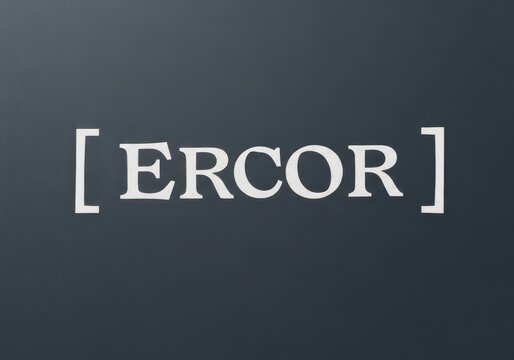 The word ercor written in white letters inside white square brackets on a dark grey background