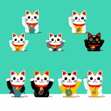 Maneki Neko Collection Colorful Vector Illustrations Of Lucky Japanese Cats