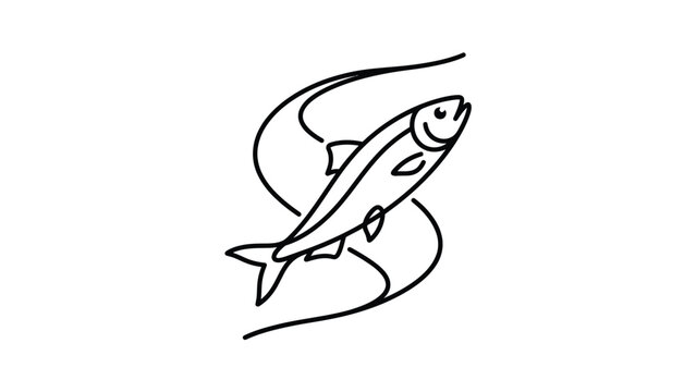 Stylized fish silhouette swimming in water current symbol