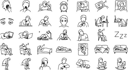 Obraz premium Icon sat collection diverse sleep rest icons line art for wellness bedtime and relaxation concepts