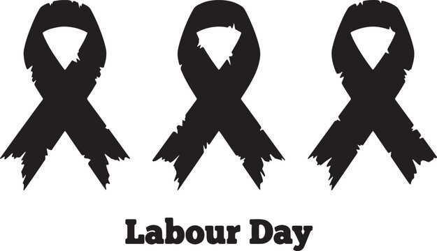 Three black ribbons with white bows, labour day symbol