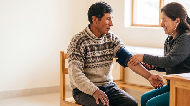 Community Nurse Measuring Blood Pressure of Senior Man During Routine Primary Healthcare Visit