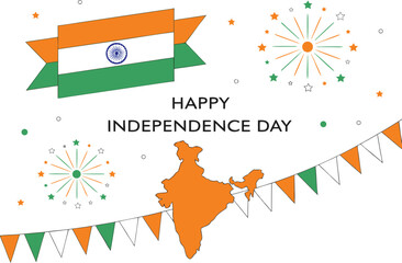 Obraz premium Vibrant Indian Independence Day celebration graphic with map and fireworks