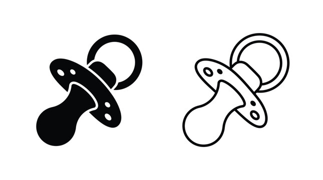 Baby Pacifier Silhouette Black And White Line Art Illustration