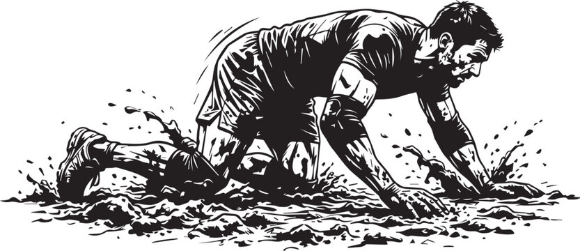 Man crawling on ground. Person on hands and knees moving forward.