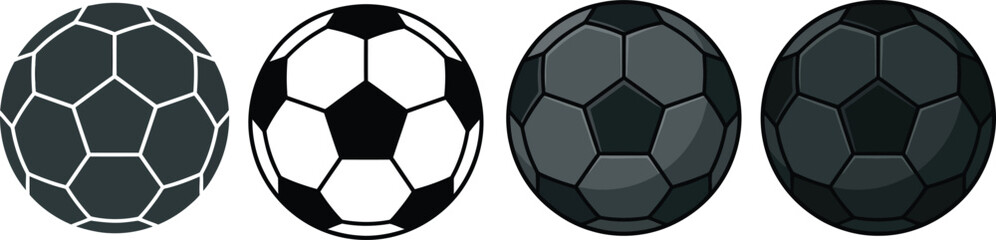 Fototapeta premium Soccer balls, football icons, black and white, sports symbols, vector graphics isolated on Transparent Background
