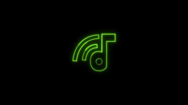 Glowing Green Neon Music Note and Wifi Signal Icon Representing Audio Streaming
