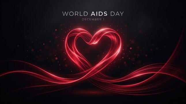 World AIDS Day 2026 abstract background design World aids day glowing heart design with december 1 text on dark background