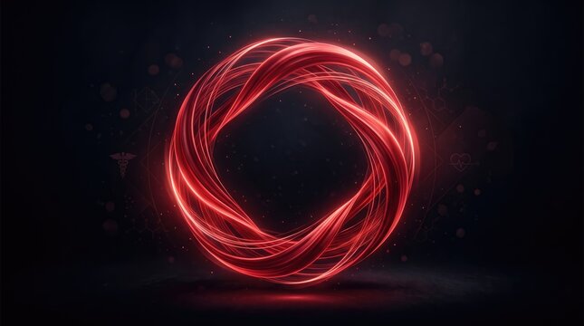 World AIDS Day 2026 abstract background design Red glowing circular light trail on dark background