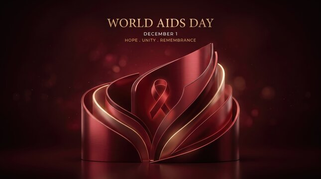 World AIDS Day 2026 abstract background design World aids day ribbon symbol with hope unity remembrance theme on dark background