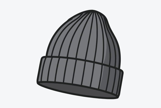 Gray knit beanie hat or winter skullcap with a folded cuff shown from a front angle on a plain, light gray background.
