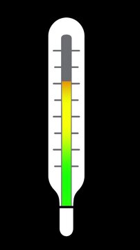 Color gradient thermometer scale climbs upward, representing rising temperature or progress levels, ideal footage for measurement and analytics content