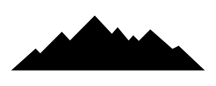Black silhouette mountain range graphic icon on transparent background