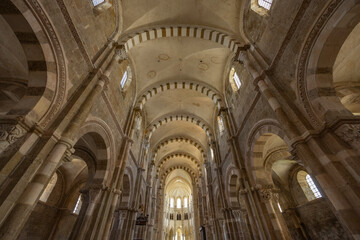 Naklejka premium UNESCO World Heritage Site Vezelay Abbey nave interior