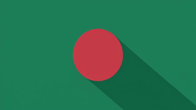 Minimalist Bangladesh flag illustration with green field, red circle, and modern flat shadow design.