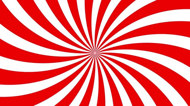 Red and white sunburst radial background, rotating hypnotic spiral motion for dynamic visual effects and advertising