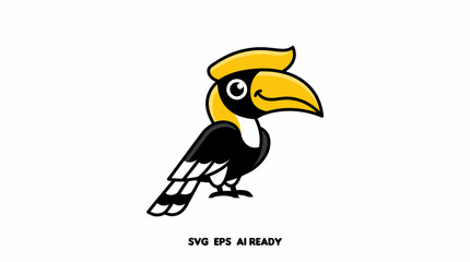 Cartoon hornbill bird with yellow crest and beak © MUKTARANI