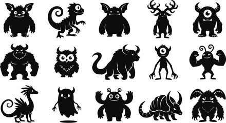 Obraz premium Collection of Cute Cartoon Monster Silhouettes for Creative Graphic Design and Childrens Projects