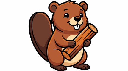 Cute cartoon beaver holding a log © MUKTARANI