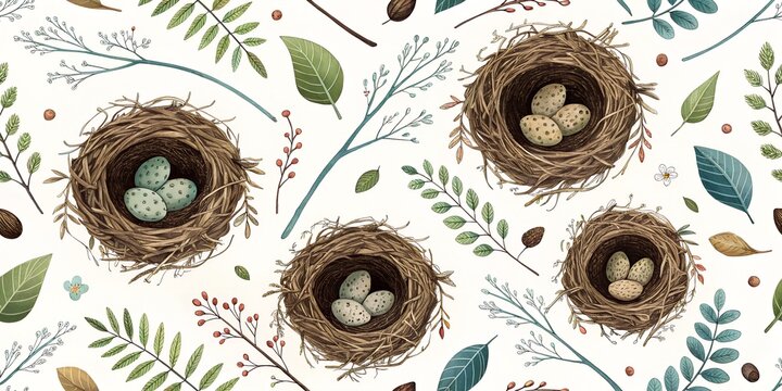 seamless pattern with bird nest