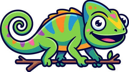 Colorful cartoon chameleon on branch © MUKTARANI