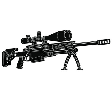 Machine Gun Vector Illustration Isolated on White with Military Rifle Automatic Weapon and Tactical Firearm Design Element