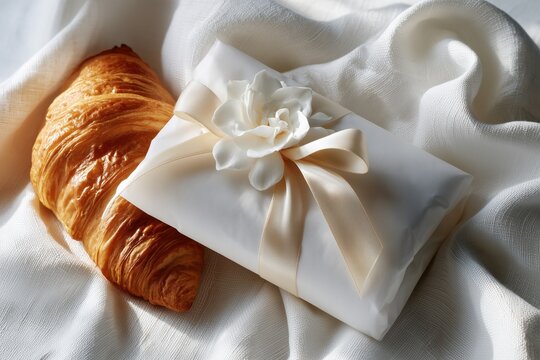 Elegant gift presentation combines flaky pastry and luxurious wrapped box for sophisticated gifting