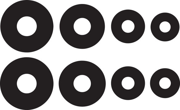 Black circles with white dots, 2x4 grid layout, minimalist