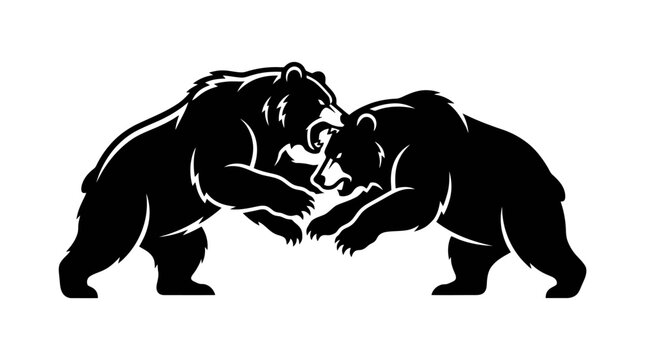Two bears fighting in silhouette.