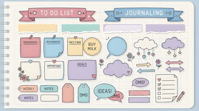 Colorful Planner Stickers and Note Elements Set for Bullet Journaling and Organization