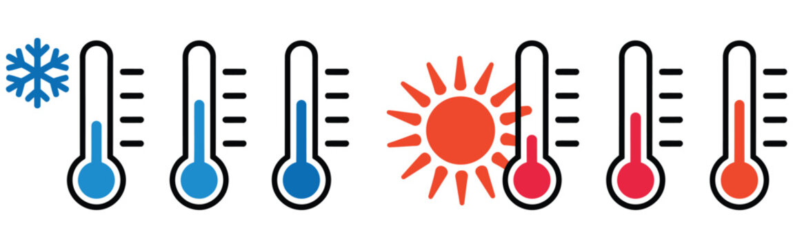 Thermometer Flat Icon Collection Representing Temperature Gauge Healthcare Weather Forecast and Environmental Monitoring Concepts Vector Designs
