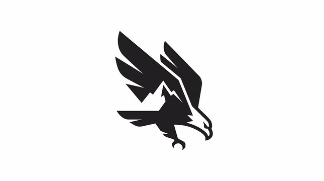 Minimalist vector eagle silhouette logo design merging mountain peak shapes into wings for creative branding 