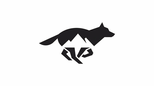 Dynamic wolf and mountain logo design, symbolizing wild nature and strength. 