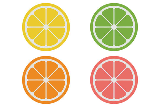 Flat design slices of lemon lime orange and grapefruit arranged in a grid