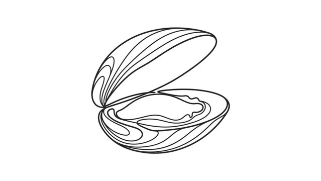 Open Clam Shell with Pearl Inside Line Art Icon